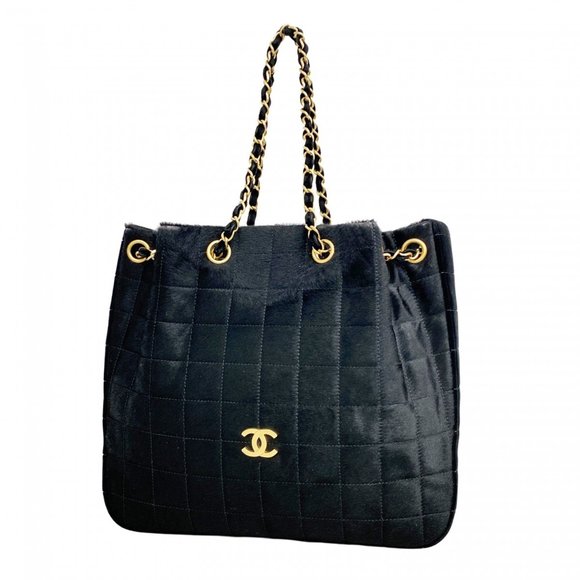 CHANEL Handbags - Chanel Shoulder Bag Chocolate Bar Chain Velvet Pony Black Women's